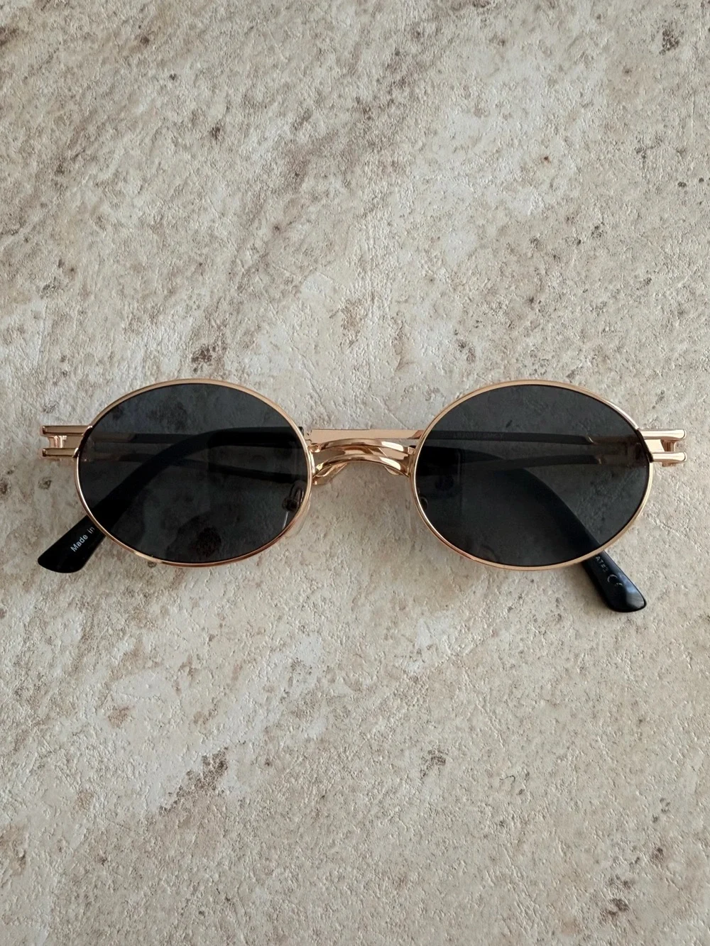GUC Gold Frame Black Lens Oval Sunglasses